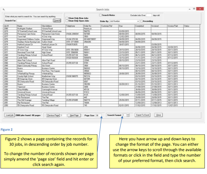 Example page showing 30 jobs with descending order by job number