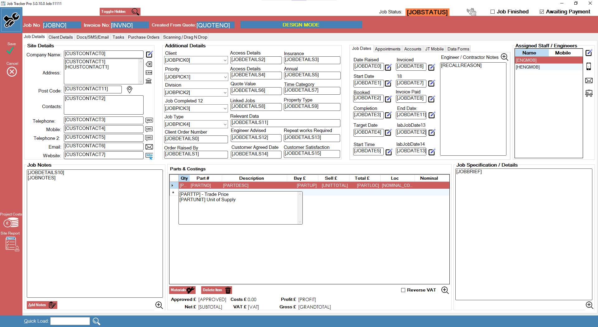 Our modern job screens make it quick and simple to transfer important data to your job sheets and document templates at the click of a button.